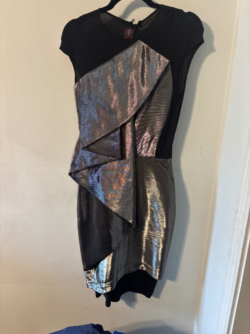 Black and metallic sleeves dress